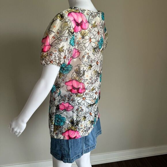 Vintage 79’s Peasant Blouse With Retro Neon Flowers - Picture 4 of 4